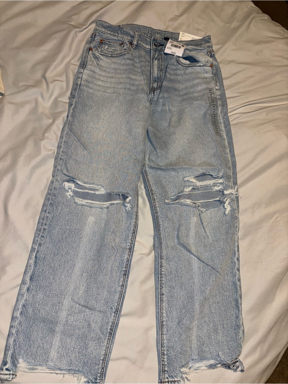 American Eagle Super High-Rise Baggy Straight Jeans Blue Waist 8 Short NWT